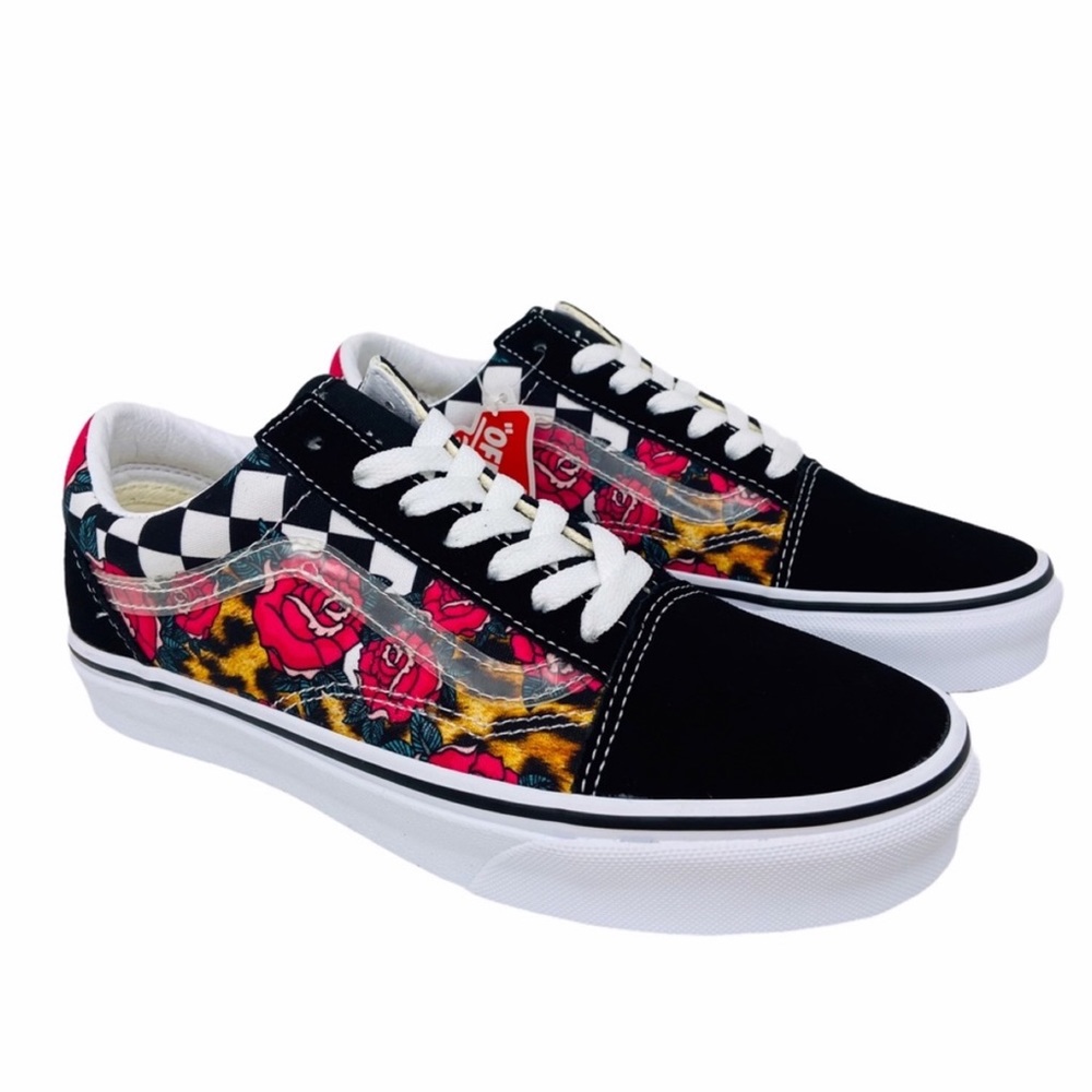 Vans Old Skool Rose Animal Checkerboard Women’s 7 Sneakers Dark Romantic Shoes